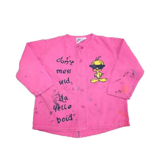 Vintage JG Hook Tweetie Shirt Small Paint Smock 1980s 90s Fishtail Big Graphic - Picture 7 of 8